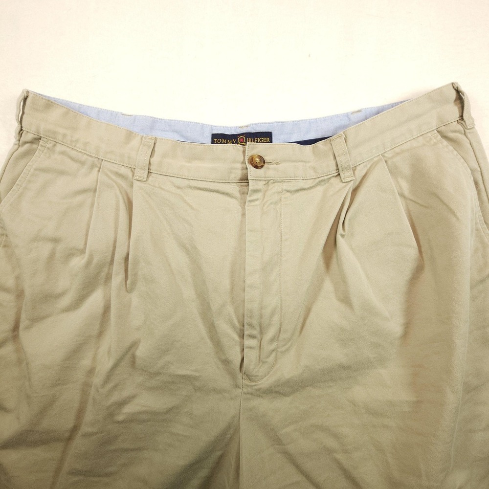 Tommy Hilfiger Mens 38 Beige Pleated Chino Golf Shorts Cotton 9 Inch